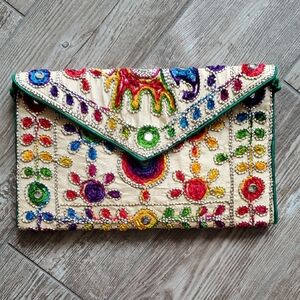 Colorful Embroidered Clutch